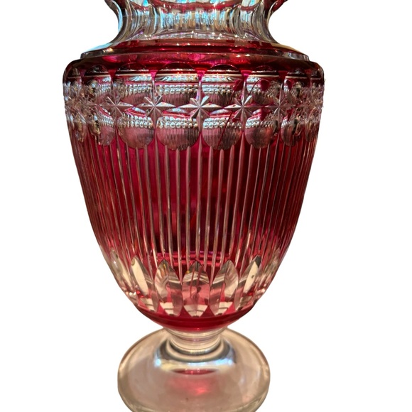 Antique Art Deco Val St Lambert Belgian heavy crystal vase glass Cranberry 11” - Picture 2 of 7